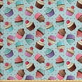thumbnail image 1 of Ambesonne Dessert Fabric by the Yard Upholstery, Hearts and Cupcakes, 3 Yards, Multicolor, 1 of 4