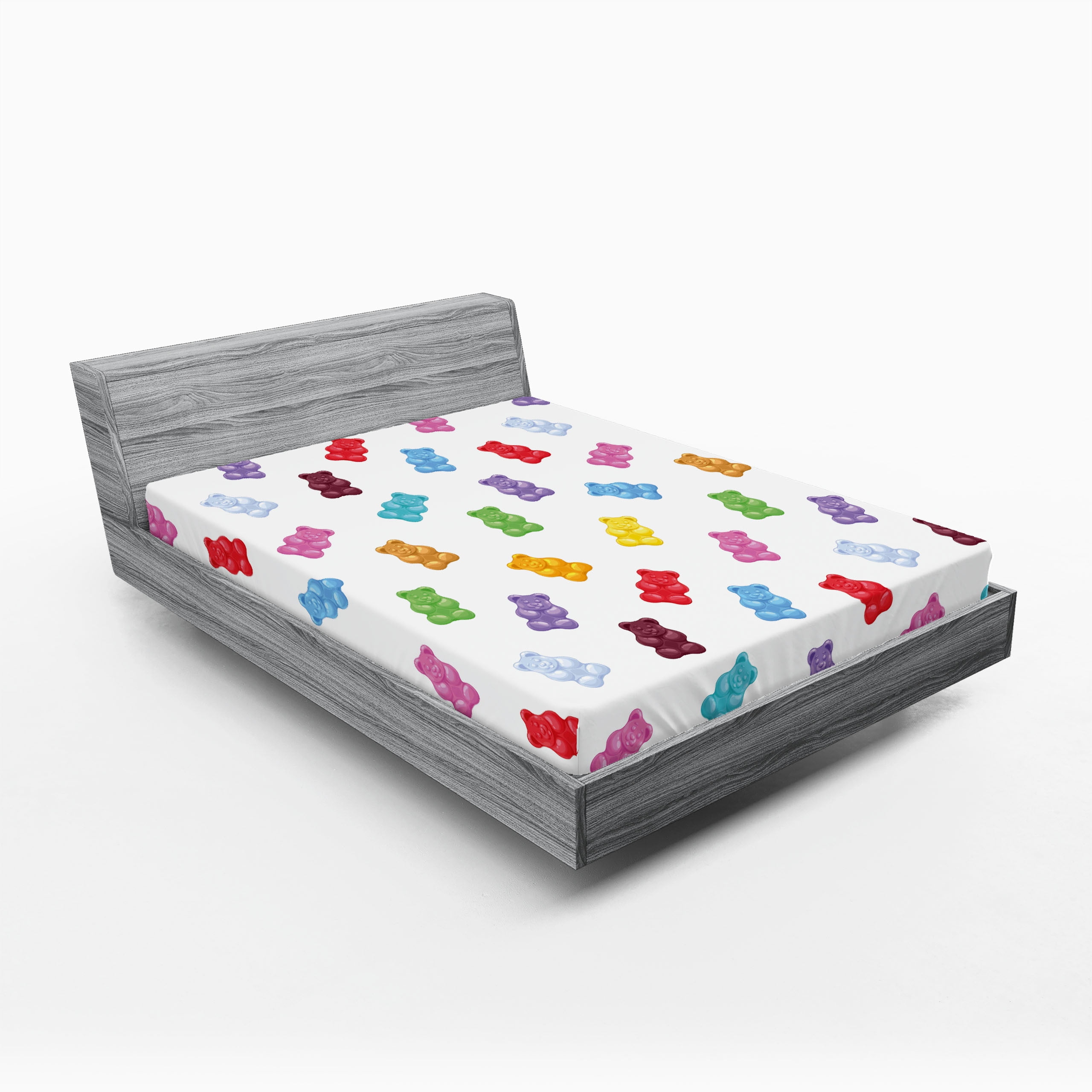 Full Multicolor Gummy Bears Print Microfiber Fitted Sheet