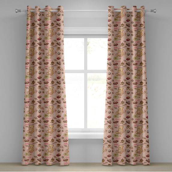 Ambesonne Dessert Grommet Curtain, Cupcakes Cookies Donuts, 50" x 84", Sand Brown Coral