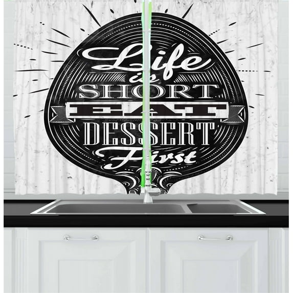Ambesonne Dessert Kitchen Curtains, Creative Spoon Design, 55"x39", Black and White