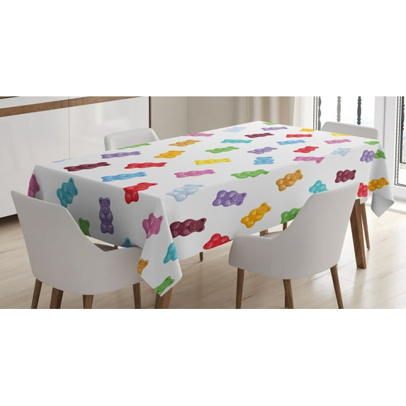 Ambesonne Dessert Tablecloth Rectangular Table Cover, Vibrant Gummy Bears, 60"x90", Multicolor
