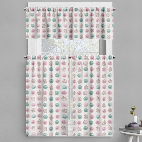 Ambesonne Dessert Valance & Curtain, Creamy Cupcakes in Rounds, 55"x24", Multicolor