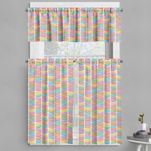 Ambesonne Dessert Valance & Curtain, French Macarons Delicious, 55"x24", Multicolor