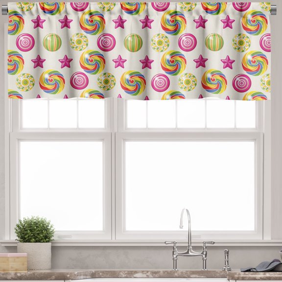 Ambesonne Dessert Valance Pack of 2, Yummy Candy Lollipop, 42"X18", Multicolor