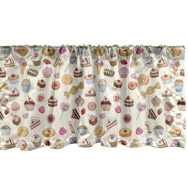 Ambesonne Dessert Window Valance, Assorted Confectionary Pattern of Candies Ice Creams Chocolate Bars Lollipops Donut, Curtain Valance for Kitchen Bedroom Decor with Rod Pocket, 54" X 18", Multicolor