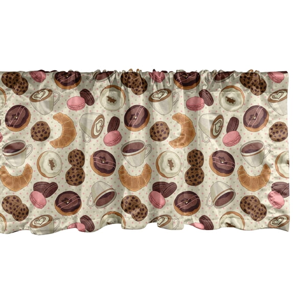Ambesonne Dessert Window Valance, Donuts and Coffee Art, 42" x 12", Pale Pink Brown Cream