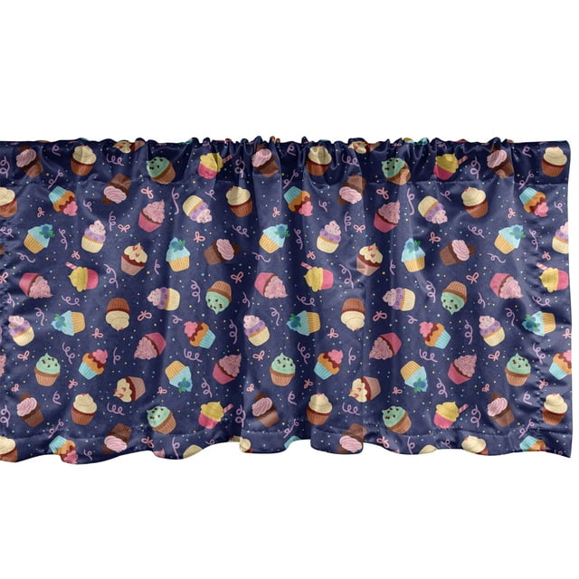 Ambesonne Dessert Window Valance, Rain Cupcakes, 54" X 18", Multicolor