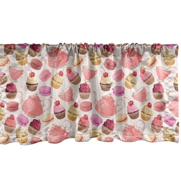 Ambesonne Dessert Window Valance, Realistic Muffin, 54" X 18", Multicolor
