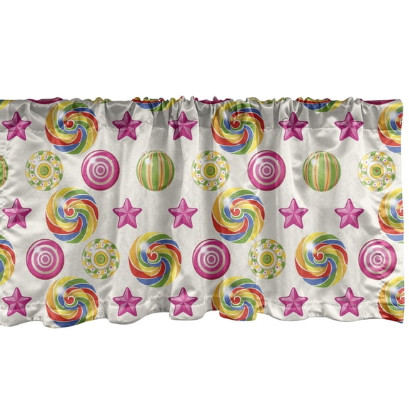Ambesonne Dessert Window Valance, Yummy Candy Lollipop, 54" X 18", Multicolor
