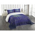 thumbnail image 1 of Ambesonne Detroit Quilted Bedspread Set 3 Pcs, City Sky View Graphic, Queen Size, Blue and Yellow, 1 of 5