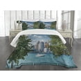 thumbnail image 1 of Ambesonne Detroit Quilted Bedspread Set 3 Pcs, Summer Afternoon River, Queen Size, Green Blue Aqua, 1 of 5