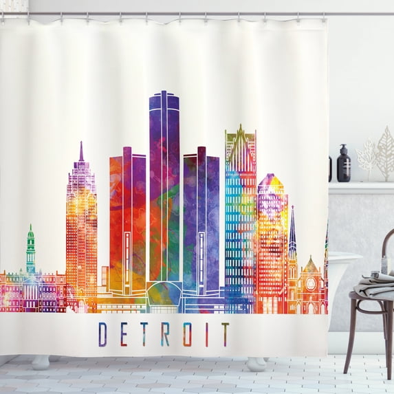 Ambesonne Detroit Shower Curtain, Vibrant Modern Building, 69"Wx70"L, Multicolor