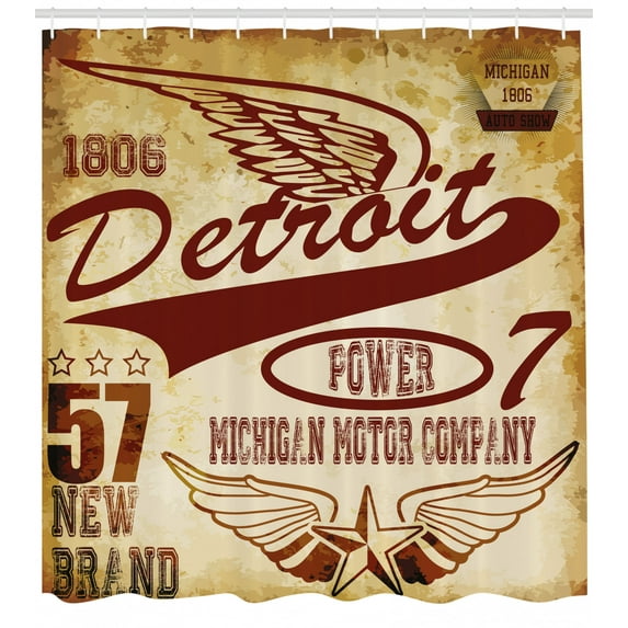 Ambesonne Detroit Shower Curtain, Vintage Michigan Auto, 69"Wx70"L, Pale Yellow Burgundy