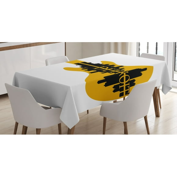 Ambesonne Detroit Tablecloth Rectangular Table Cover, Electric Guitar Music, 52"x70", Yellow Black