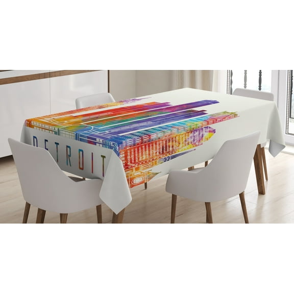 Ambesonne Detroit Tablecloth Rectangular Table Cover, Vibrant Modern Building, 60"x90", Multicolor
