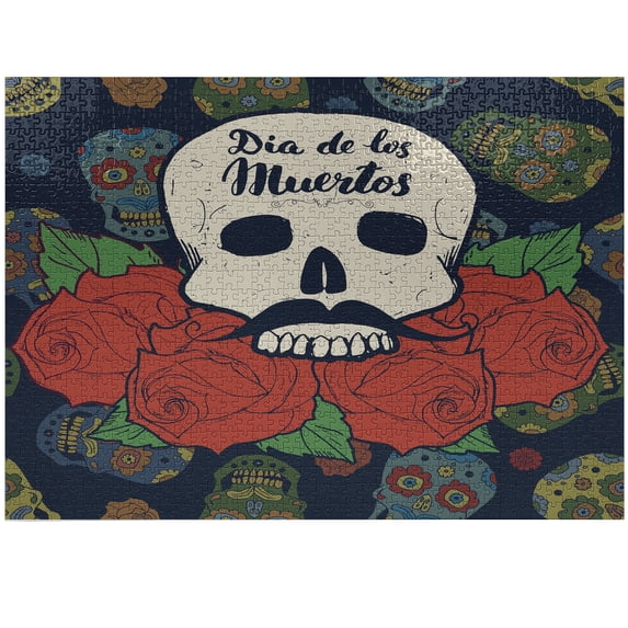 Ambesonne Dia De Los Muertos Jigsaw Puzzle Durable Cardboard, Skull with Roses, 1000 pcs, Multicolor