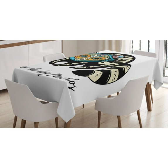 Ambesonne Dia de Los Muertos Tablecloth Rectangular Table Cover, Folk Raccoon, 60"x84", Multicolor