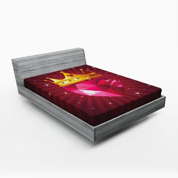 Ambesonne Diamond Fitted Sheet, Pink Diamond Crown Art, Full Size, Pink and Yellow