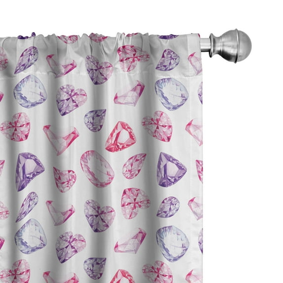 Ambesonne Diamonds Window Curtains, Watercolor Heart Rocks, Each 28" W x 95" L, Pink Violet Red