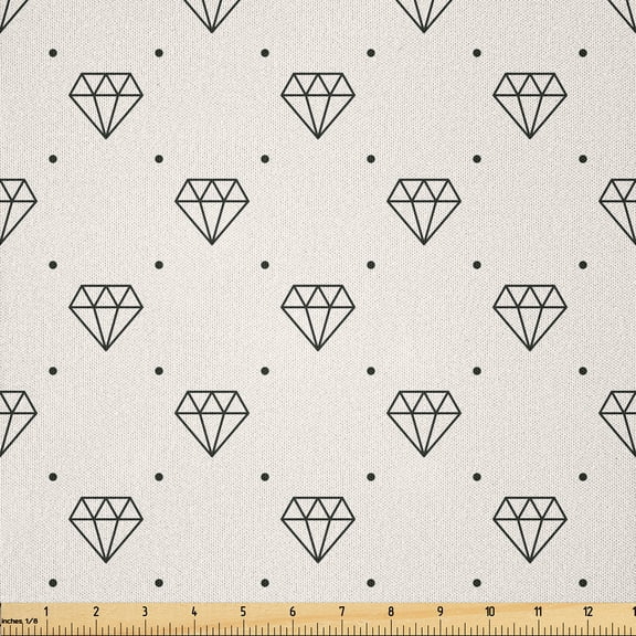 Ambesonne Diamonds Fabric by the Yard Microfiber, Polka Dots Crystals, 2 Yards, Ivory Black