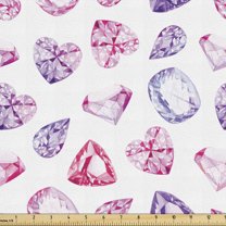 Ambesonne Diamonds Fabric by the Yard Upholstery, Watercolor Heart Rocks, 1 Yard, Pink Violet Red