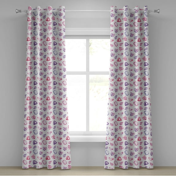 Ambesonne Diamonds Grommet Curtain, Watercolor Heart Rocks, 50" x 84", Pink Violet Red
