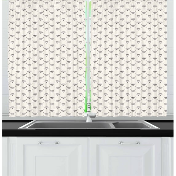 Ambesonne Diamonds Kitchen Curtains, Polka Dots Crystals, 55"x45", Ivory Black