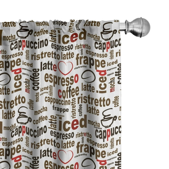 Ambesonne Digital Curtains, Coffee Words Cafe Shop, Pair of 28"x84", Dark Brown Caramel