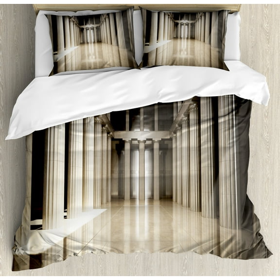 Ambesonne Digital Duvet Cover Set, 3D Model Style Column, Calking, Beige and Tan