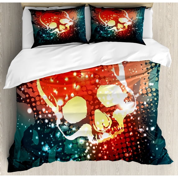 Ambesonne Digital Duvet Cover Set, Computer Art Display, Queen, Scarlet Teal
