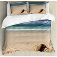 thumbnail image 1 of Ambesonne Digital Duvet Cover Set, Driftwood on the Beach, Queen, Sand Brown and Blue, 1 of 3