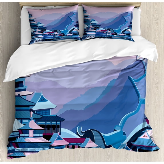 Ambesonne Digital Duvet Cover Set, Future Effect, Queen, Navy Lavender