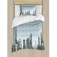 thumbnail image 1 of Ambesonne Digital Duvet Cover Sets, City Skyline Futuristic, 2-Twin, Pale Blue Black, 1 of 3