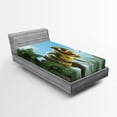 thumbnail image 1 of Ambesonne Digital Fitted Sheet 2 Pcs Set, Jurassic Monster Fossil, Twin, Sky Blue Fern Green, 1 of 3