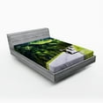 thumbnail image 1 of Ambesonne Digital Fitted Sheet, Bike Riders on Mountain, Queen Size, Hunter Green, 1 of 2
