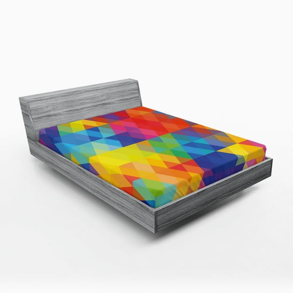 Ambesonne Digital Fitted Sheet, Geometric Blurry Art, Queen Size, Multicolor