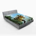 thumbnail image 1 of Ambesonne Digital Fitted Sheet, Jurassic Monster Fossil, Queen Size, Sky Blue Fern Green, 1 of 3