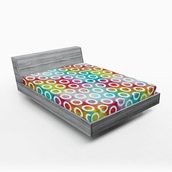 Ambesonne Digital Fitted Sheet, Rounds on Fractal Backdrop, Queen Size, Multicolor