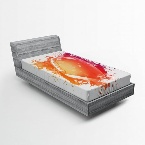Ambesonne Digital Fitted Sheet, Rugby Ball Sport Splash, Twin Size, Orange Red