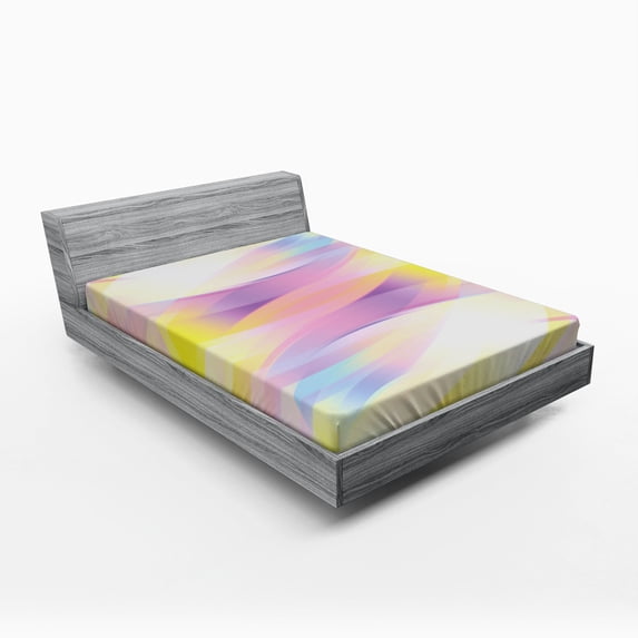 Ambesonne Digital Fitted Sheet, Shady Gradient, Queen Size, Yellow Purple Peach