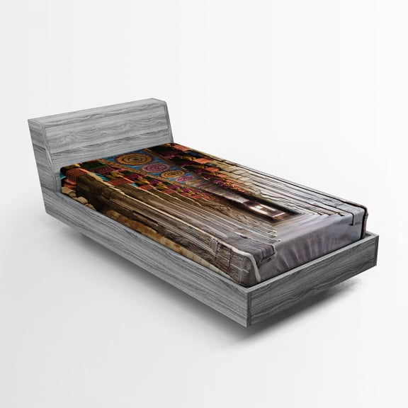 Ambesonne Digital Fitted Sheet, South Asia Old Building, Twin Size, Pale Grey