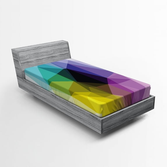 Ambesonne Digital Fitted Sheet, Triangles Color Shades, Twin Size, Multicolor