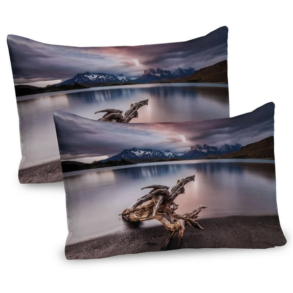 Ambesonne Digital Pillow Sham 2 Pack, Reflections to Mountain, 30"x20", Redwood
