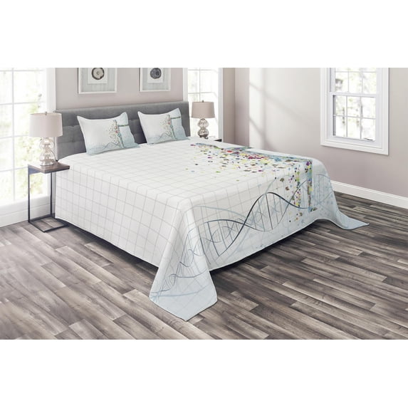 Ambesonne Digital Quilted Coverlet 3 Pcs, Psychedelic Human, Queen Size, Pale Blue
