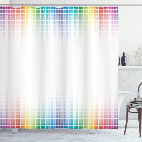 Ambesonne Digital Shower Curtain, Little Square Mosaic, 69"Wx75"L, Multicolor