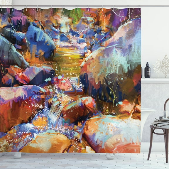 Ambesonne Digital Shower Curtain, Waterfall River Scene, 69"Wx84"L, Multicolor