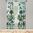 thumbnail image 1 of Ambesonne Dino Art Curtains, Scandinavian Dinosaurs, Pair of 28"x84", Blue Green and Paprika, 1 of 2