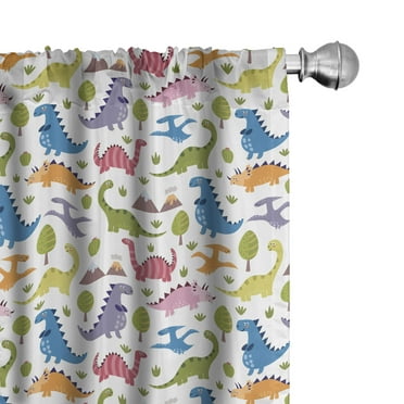 Ambesonne Dino Curtains, Dinosaurs Colorful, Pair of 28"x84", Multicolor