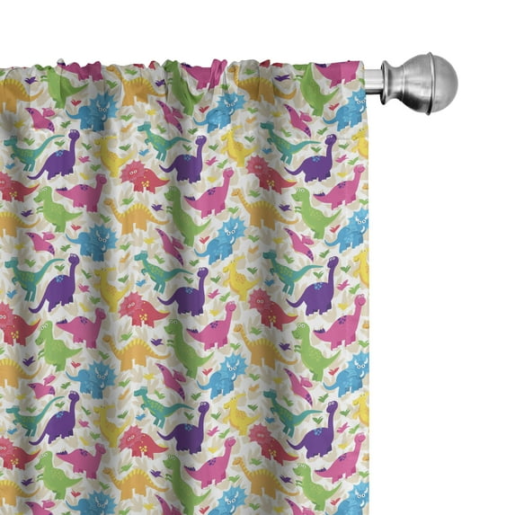 Ambesonne Dino Curtains, Wild Animal, Pair of 28"x95", Multicolor