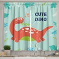 thumbnail image 1 of Ambesonne Dino Kitchen Curtains, Funny Dinosaur Eating Leaves, 55"x30", Dark Salmon and Mint Green, 1 of 3
